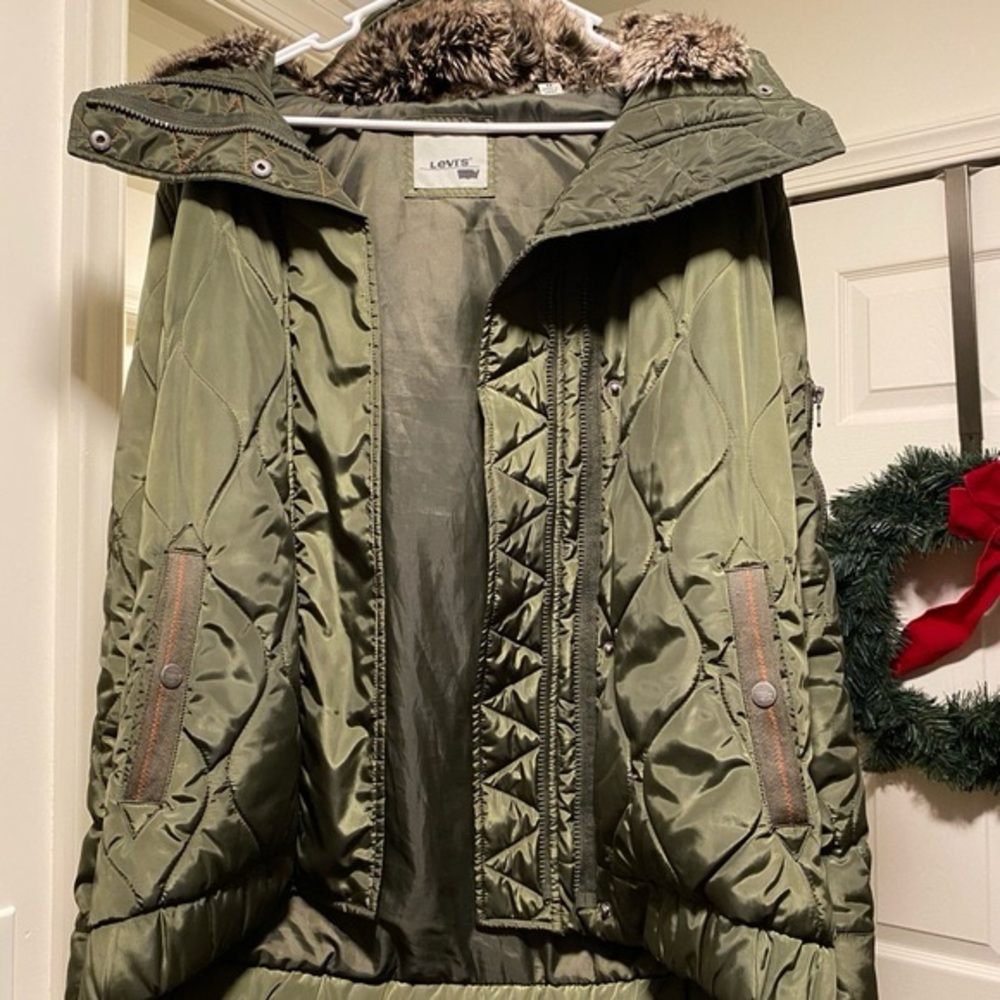 Levi's Olive Quilted Jacket with Faux Fur